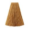 Women's Spring Summer Solid Pleated Half-body Skirt A-Line Long Skirt Female Elegant Casual Skirt