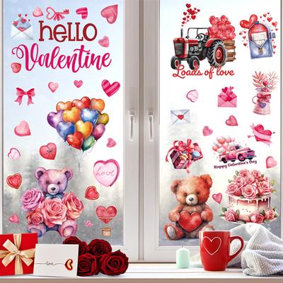 9 pezzi adesivi per finestre di San Valentino design bifacciale non adesivo rimovibile amore cuore adesivi elettrostatici abbigliamento per adulti