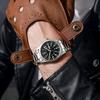 Heren 38mm Lichtgevende Wijzerplaat Dag Datum Horloge Licht op in het Donker Groen 30M Waterdicht Veldhorloge met Roestvrijstalen Band Beste Cadeaus Klok