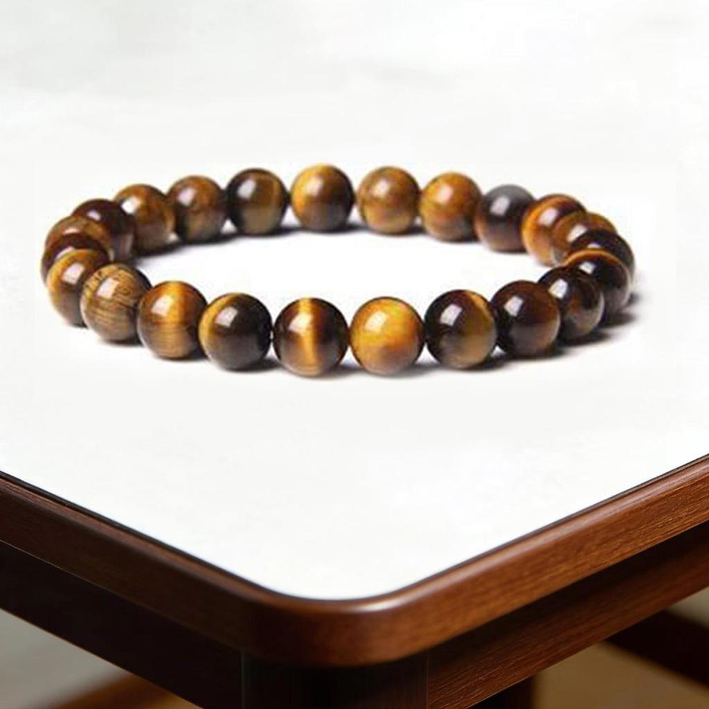 8mm Agate Natural Stone Bracelet - Fashionable Single Strand Elastic Beaded Bracelet with Round Crystal Beads