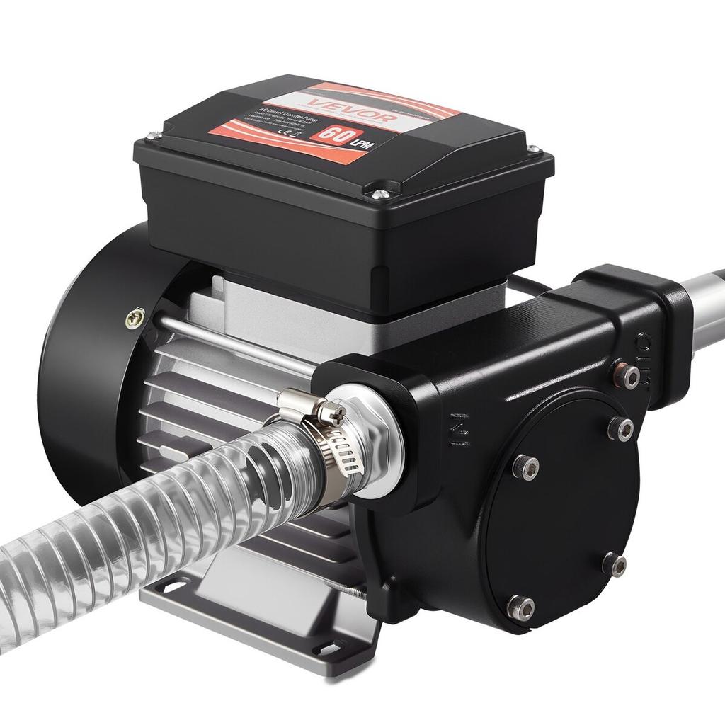 Fuel Transfer Pump 230V, 16 GPM 60 L/min, AC Electric Oil Transfer Pump for Diesel Kerosene Biodiesel, with Auto Fuel Nozzle & 2 Hoses, 45 ft/13.7 m
