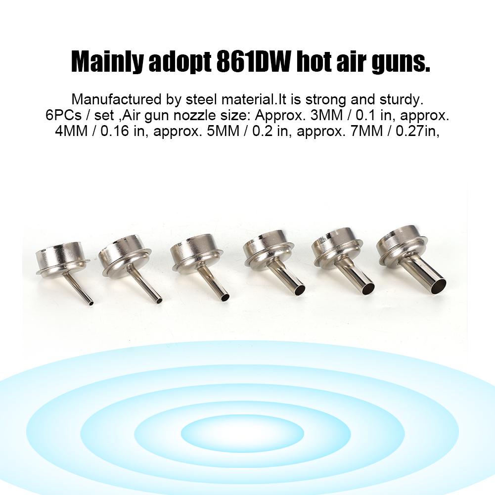 6PCs Computer Repairing Kit Steel 3MM  4MM  5MM  7MM  8MM  10MM Air Nozzle for 861DW Air Gun