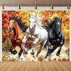 2D Galloping Horses Art Backdrop, Fall Forest Photo Background for Studio
