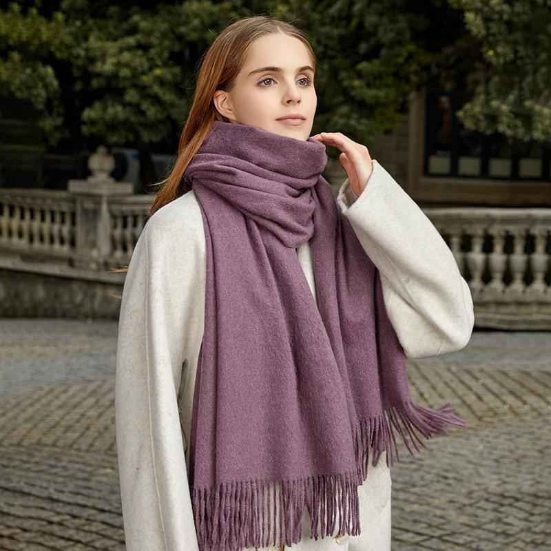Womens Wool Blend Scarf Winter Warm Shawl Soft Solid Color Knit Wrap With Fringe Korean Style