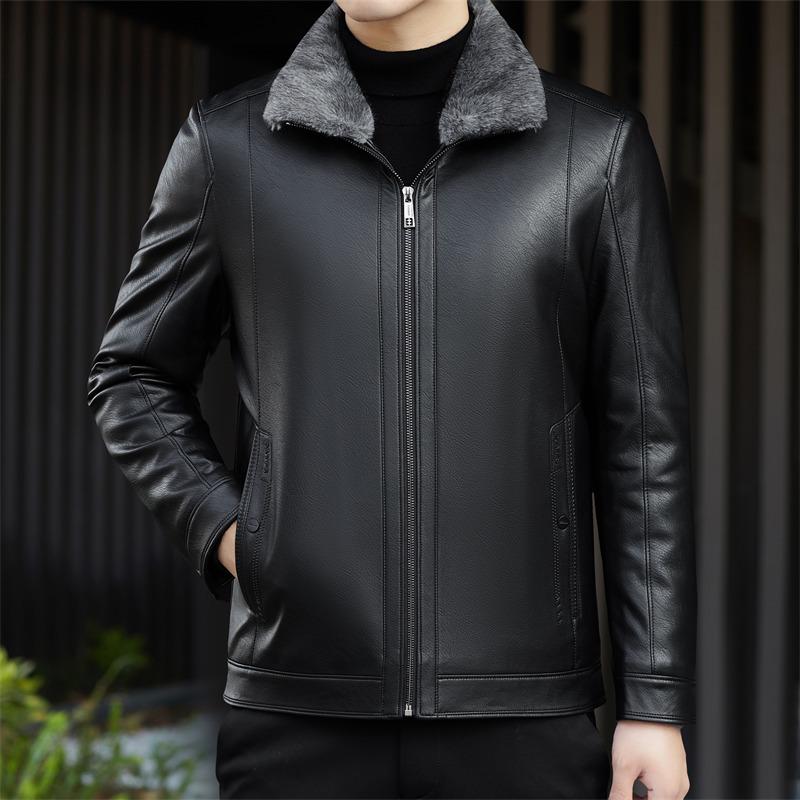 

Мужская зимняя кожаная куртка в стиле Dad Business Casual с подкладкой из искусственного меха норки, сезон 2025 4XL чёрный