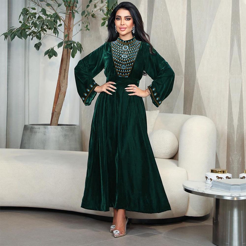 Women's Blue Water Drop Rhinestone Suede Evening Gown Robe