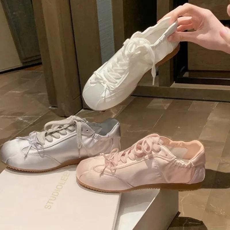 Fashion Comemore 2024 New Summer Women Ballet Style Sweet Girl Sports Board Shoes Fashion Satin Bowknot Leisure Flats women comfortable