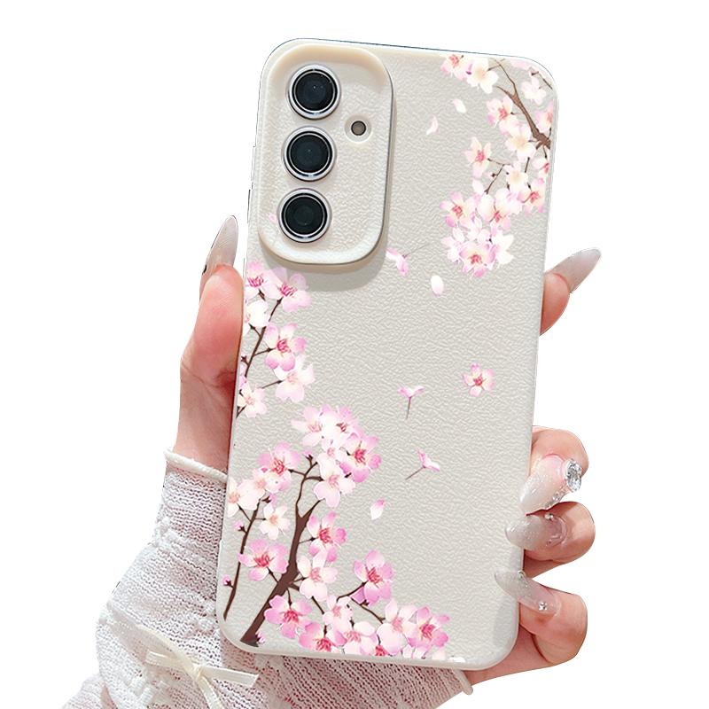 Custodia Floreale Fiori di Pesco Rosa Per Samsung S26 S25 S24 Ultra S23 S22 S21 FE A15 A16 A17 A26 A35 A36 A37 A54 A55 A56 A57 5G Copertura con Texture in Pelle