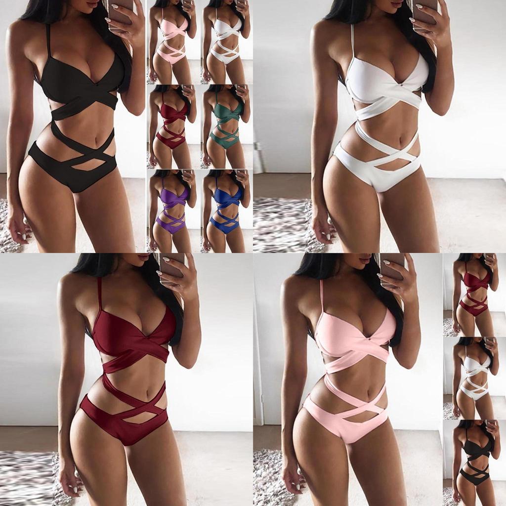 Premium Quality Five Colors Summer Sexy Women Bandage Cross Push-up Bikini Set Bathing Suit