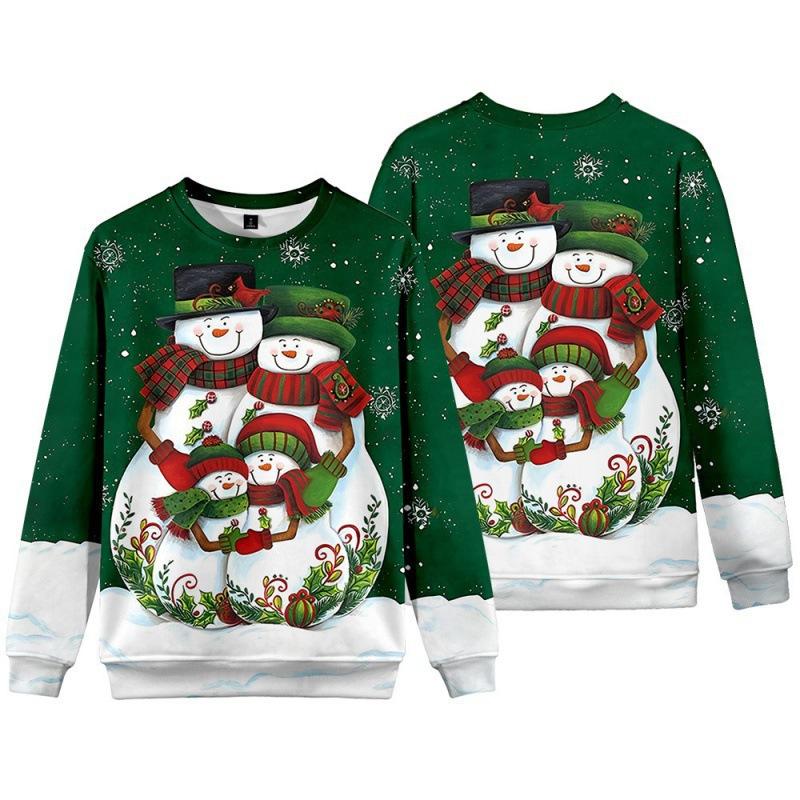 New Christmas Elderly Snowman 3D Digital Casual Round Neck Long Sleeve Men's Women's Hoodies