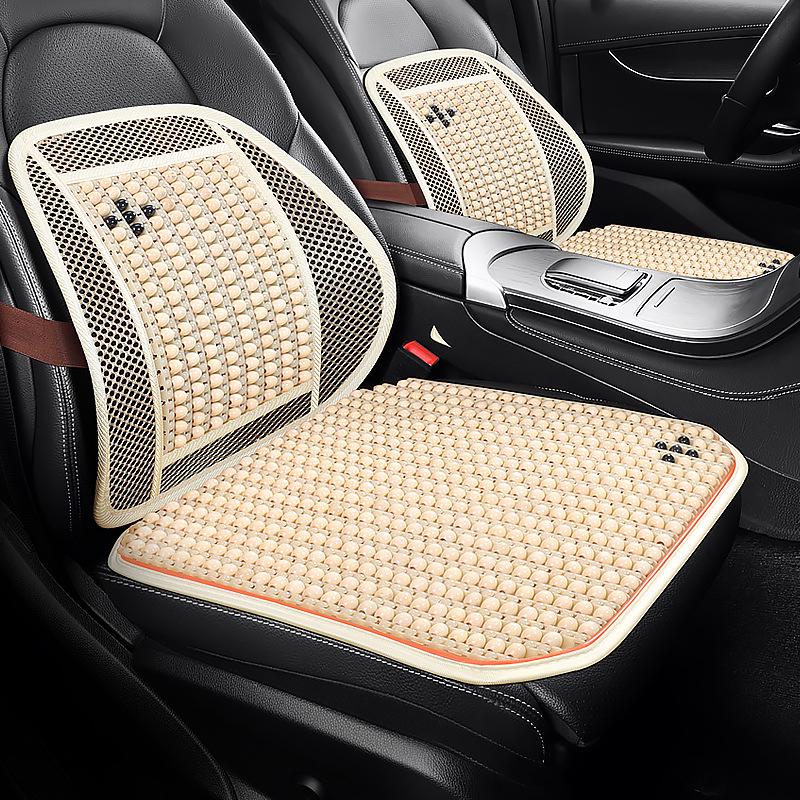 Universal Wood Bead Lumbar Support Car Seat Cushion Set - Cooling, Breathable, All-Season