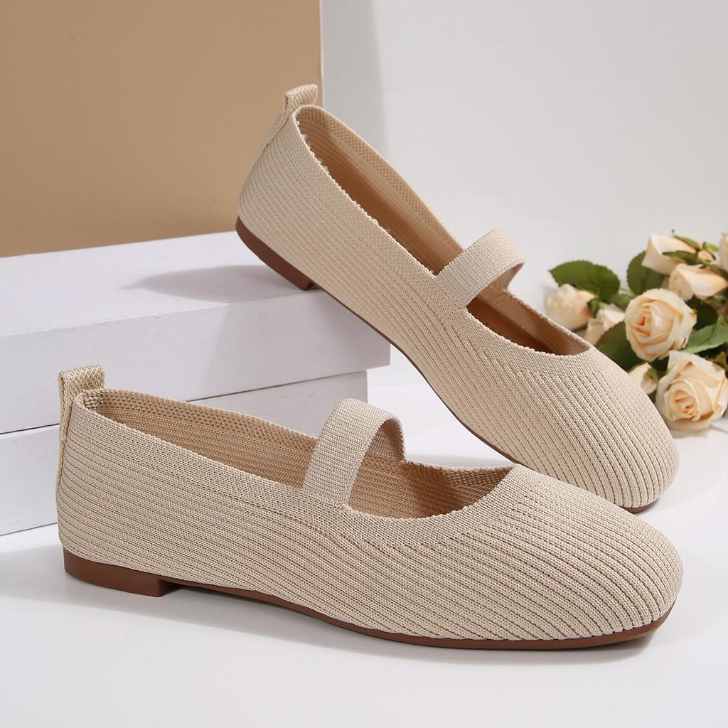 2025 New Large Size Hollow Fly-woven Flat-soled Single Shoes Women's Foreign Trade Breathable Foot Cover Four Seasons Square Head Work Shoes