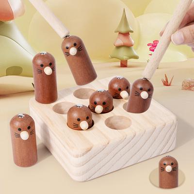 Holz Frühpädagogik Magnetischer Fangmaus Kinder Interaktives Angeln Fangen Käfer Spiel Konzentrationstraining Tischspielzeug