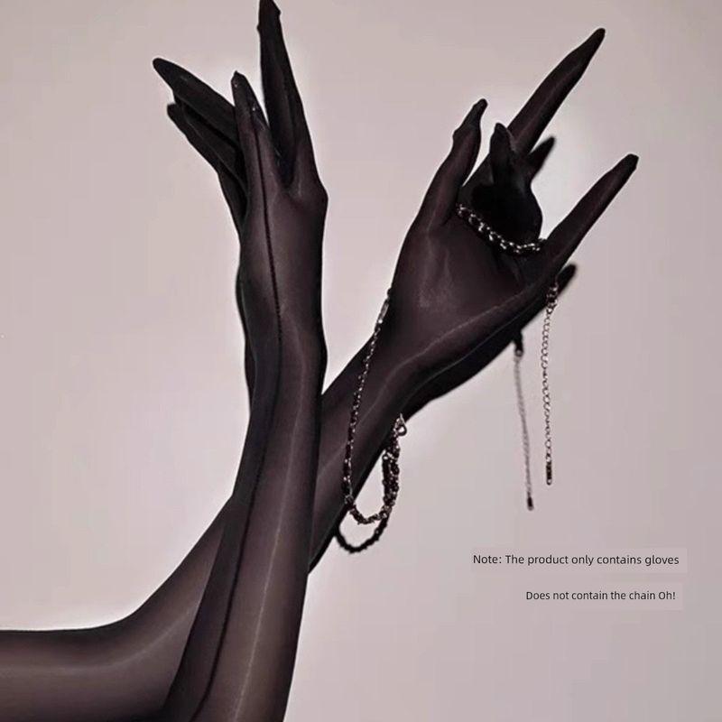 

Блестящие Ультратонкие Сексуальные Поддельные Перчатки Матери Высокой Плотности Ледяной Шелк Пятипалые Нарукавники для Пальцев Тренировочная Женская Одежда Костюмы Босса Black gloves One size