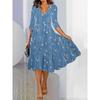 Women's Fashion Spring Fall Flower Pattern Print 3/4 Sleeves V-Neck Middle Waistline Casual Dresses