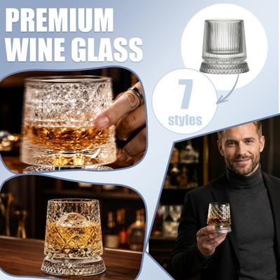9oz Rotating Whiskey Glass with Base 360 Degree Swivel Crystal Glass Tumbler for Spirits and Cocktails Durable Design