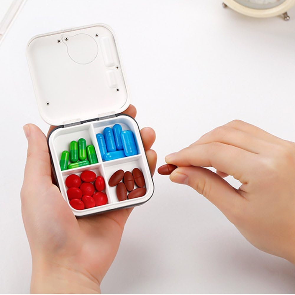 Pill Organizer,Portable Box Daily Organizer Box with Alarm Reminders-4 Compartment Pill Container Case (Blue)