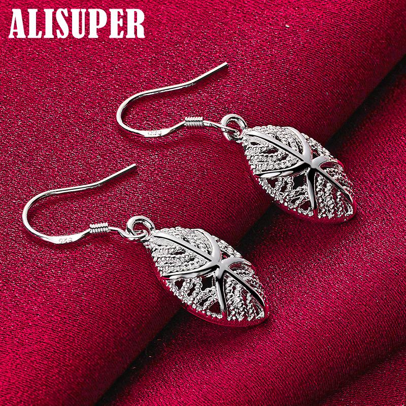 925 Sterling Silber Blätter Tropfen Ohrringe Schmuck