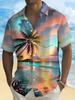 Hawaii Sunset Scenery Coconut Beach Print Men's Button Pocket Short Sleeve Shirt
