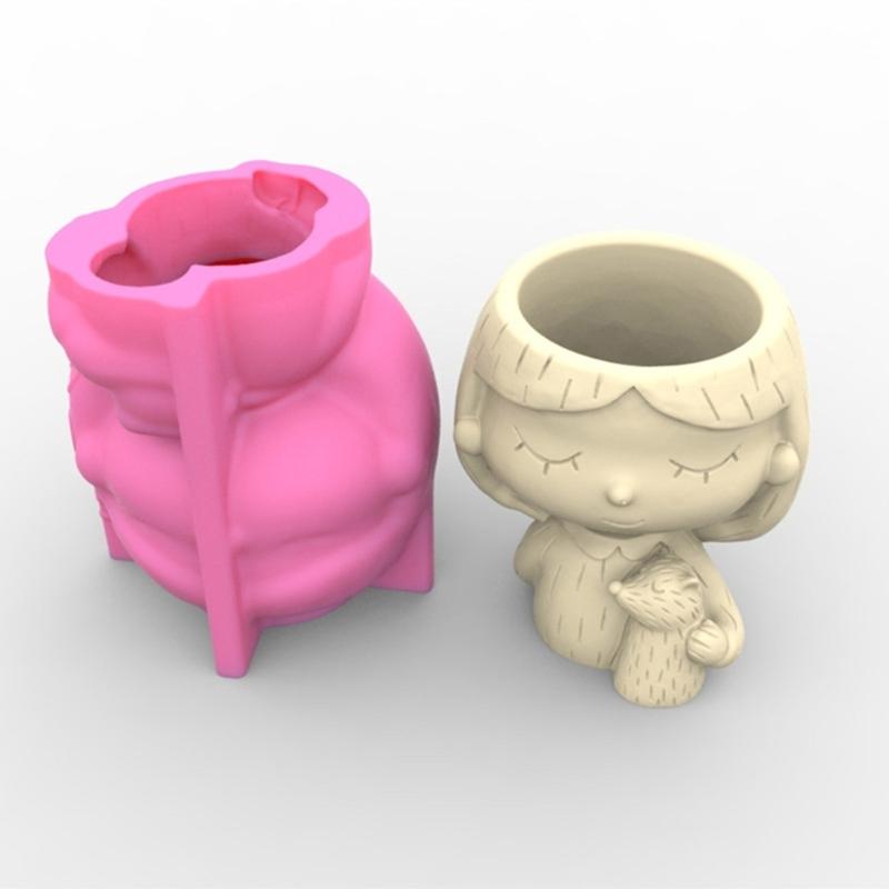 1/2Head-Planter Silicone Mold Face Flower Pot Concrete Mold Face Statue Planter Mold Face Flower Vase Epoxy Casting Mold