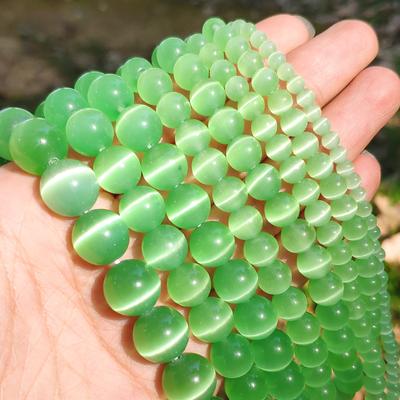 Light Green Cat's 4/6/8/10/12mm Eye Opal Beads Natural Stone Glass Loose Beads for Jewelry Making DIY Bracelets Accessories 15''