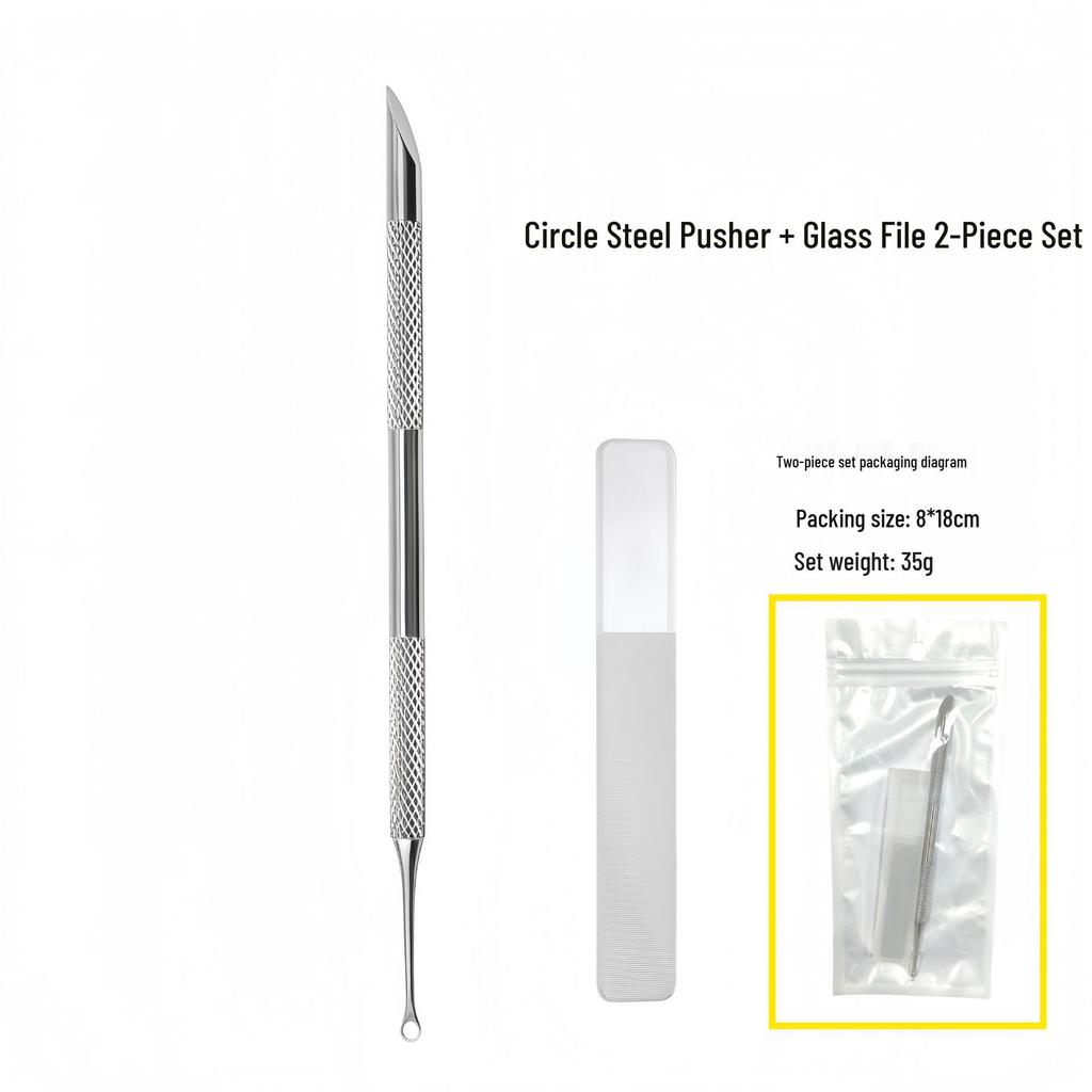 Russian-Style Double-Ended Nail Art Tool: Steel Cuticle Pusher & Slanted Polishing Head