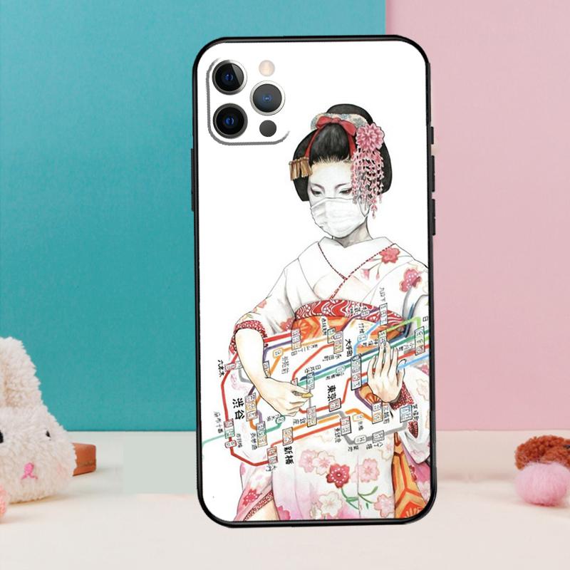 Japanese Geisha Phone Case For iPhone 17 Air 16 15 13 12 11 14 Pro Max 12 13 mini 15 16 Plus 16e Cover Coque