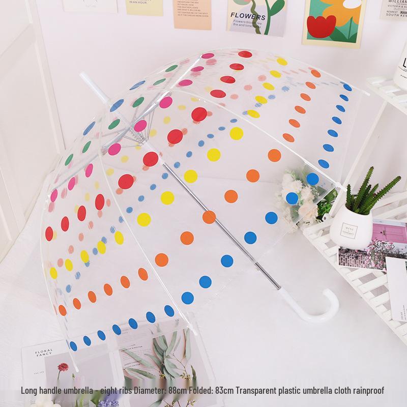 Japanese Forest Style Transparent Cherry Blossom Umbrella with Arched Long Handle for Students