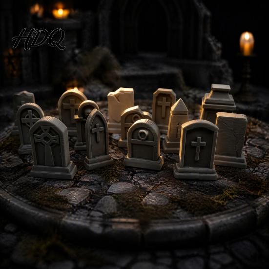 Tiny Tombstone for Diorama 14 Pcs Mini Model 3D Printed Miniature Cemetery Gravestone Scenery Gothic Display Items Props Tabletop Gaming Halloween