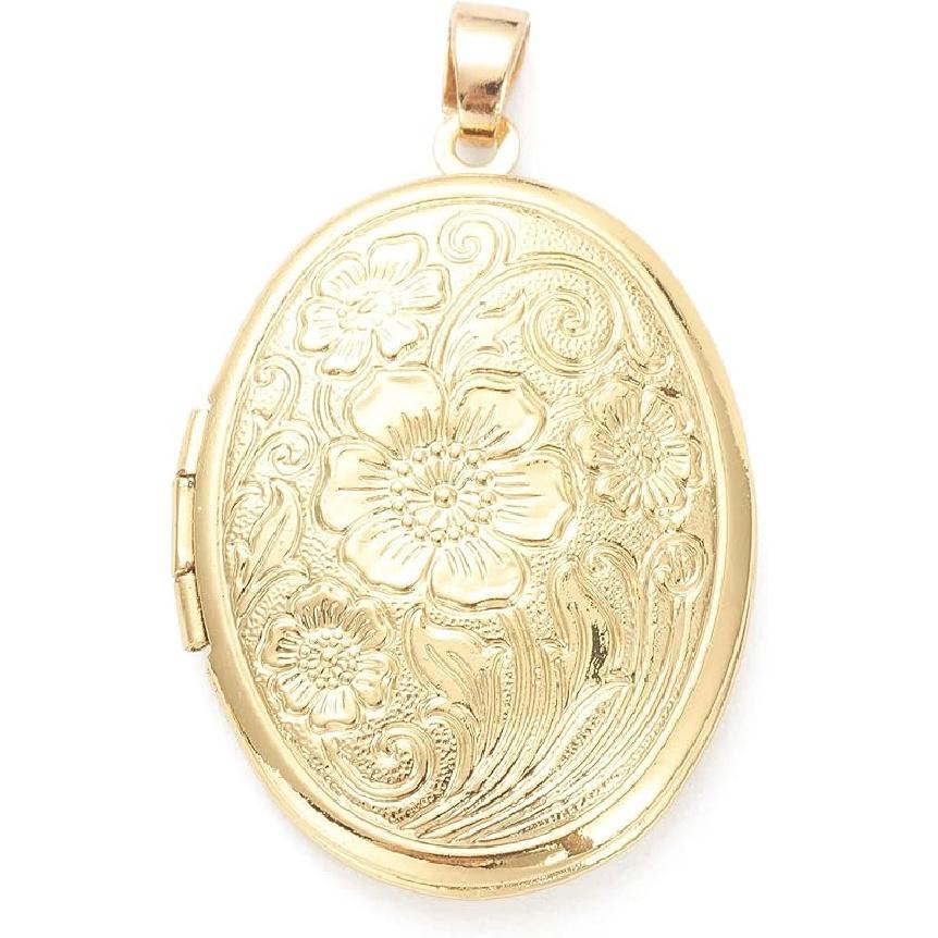 Beadthoven 10 szt. Prawdziwe Pozłacane 18K Serce Medalion Wisiorki Grawerowane Serce z Węzłem Wstążki Kwiaty Ramka na Zdjęcie Zawieszki Uchwyt na Zdjęcie Medalion Pamięci