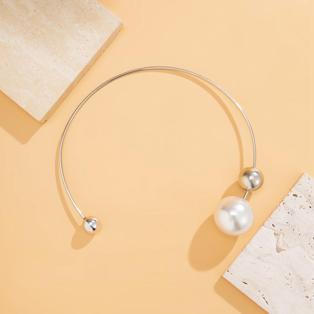 (Ssejrn)Ring Necklace Necklace Asymmetric Imitation Pearl Ball Bead Necklace Women Jewelry Gift