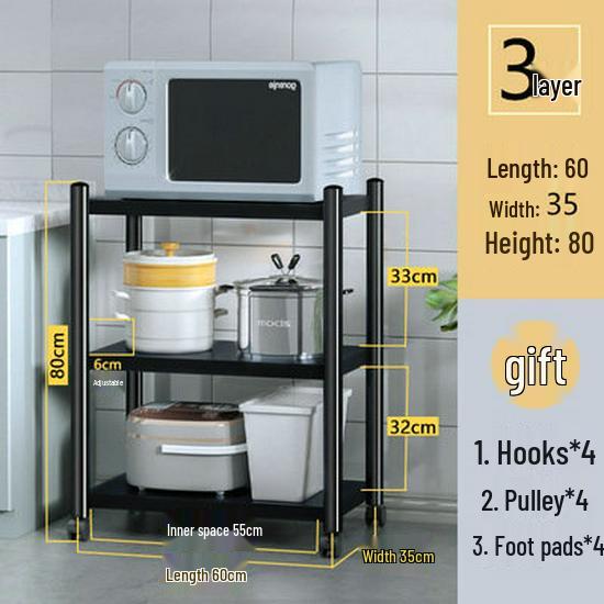 Floor-standing Detachable Kitchen Storage Rack with Wheels and Pot Holder for Microwave and Oven
