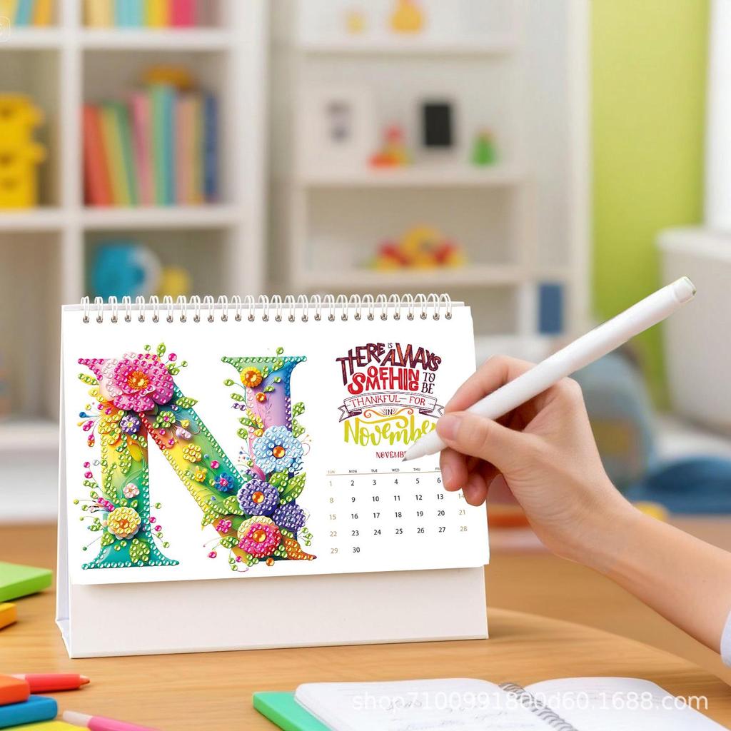 2026 Diamond Painting Accessories Desk Calendar - Handmade DIY Cartoon 12-Piece Set