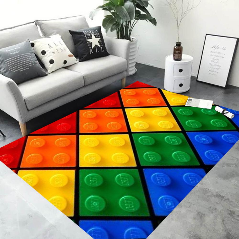 Colorful Geometric Building Blocks Toy Entrance Door Mat Washable Non-Slip Living Room Sofa Chairs Area Mat Kitchen Welcome