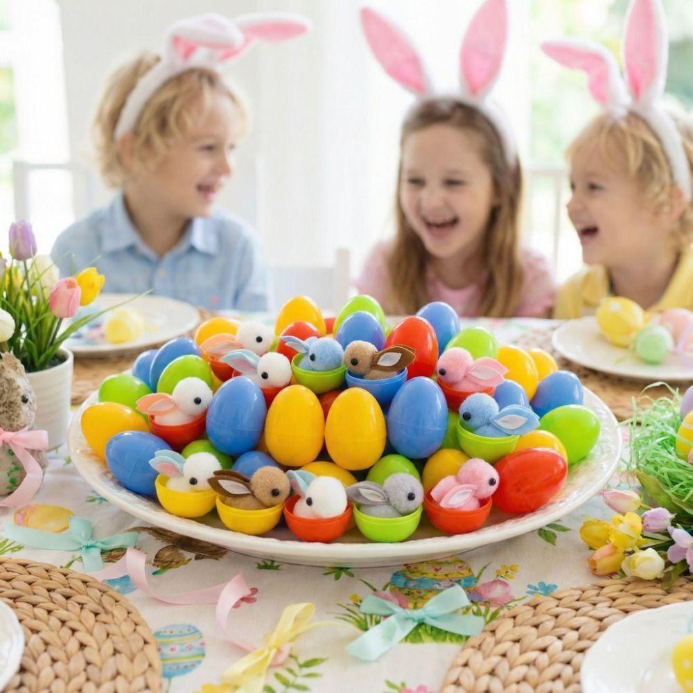 16 Stück Bunte Oster-Überraschungseier Cartoon Bunte Plastikeier Gefüllte Hasenpuppen Osterparty
