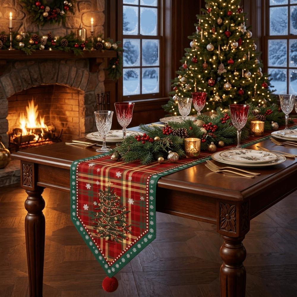 Santa Claus Christmas Table Flag Tree Xmas Tablecloth Christmas Table Runner Dining Table