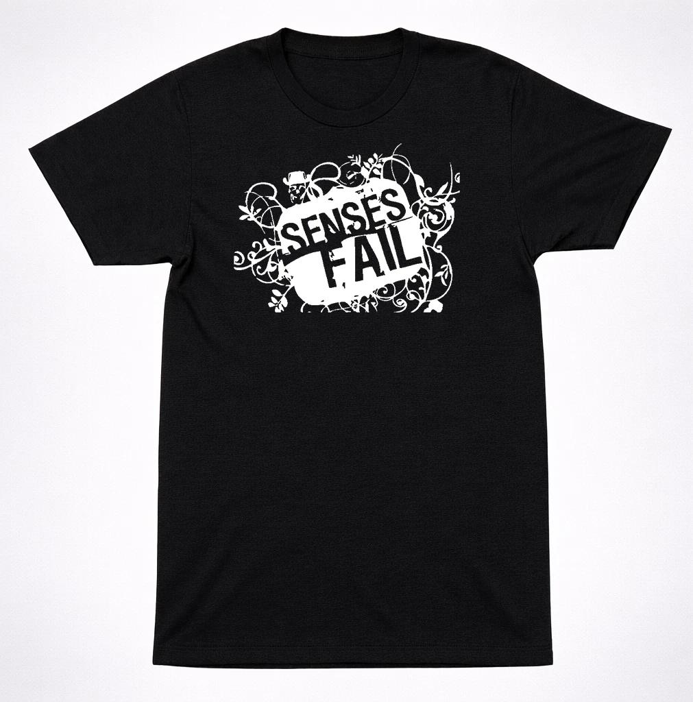 Senses Fail Floral Logo Black T-Shirt Post Hardcore Emo Screamo Band Tee S