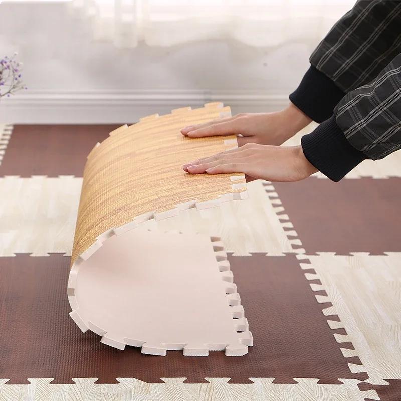 Holz Baby EVA Schaum Spielmatte Puzzlematte Ineinandergreifende Übungsfliesen Krabbelteppich für Kinder Spielaktivität Weicher Boden 30x30x1cm