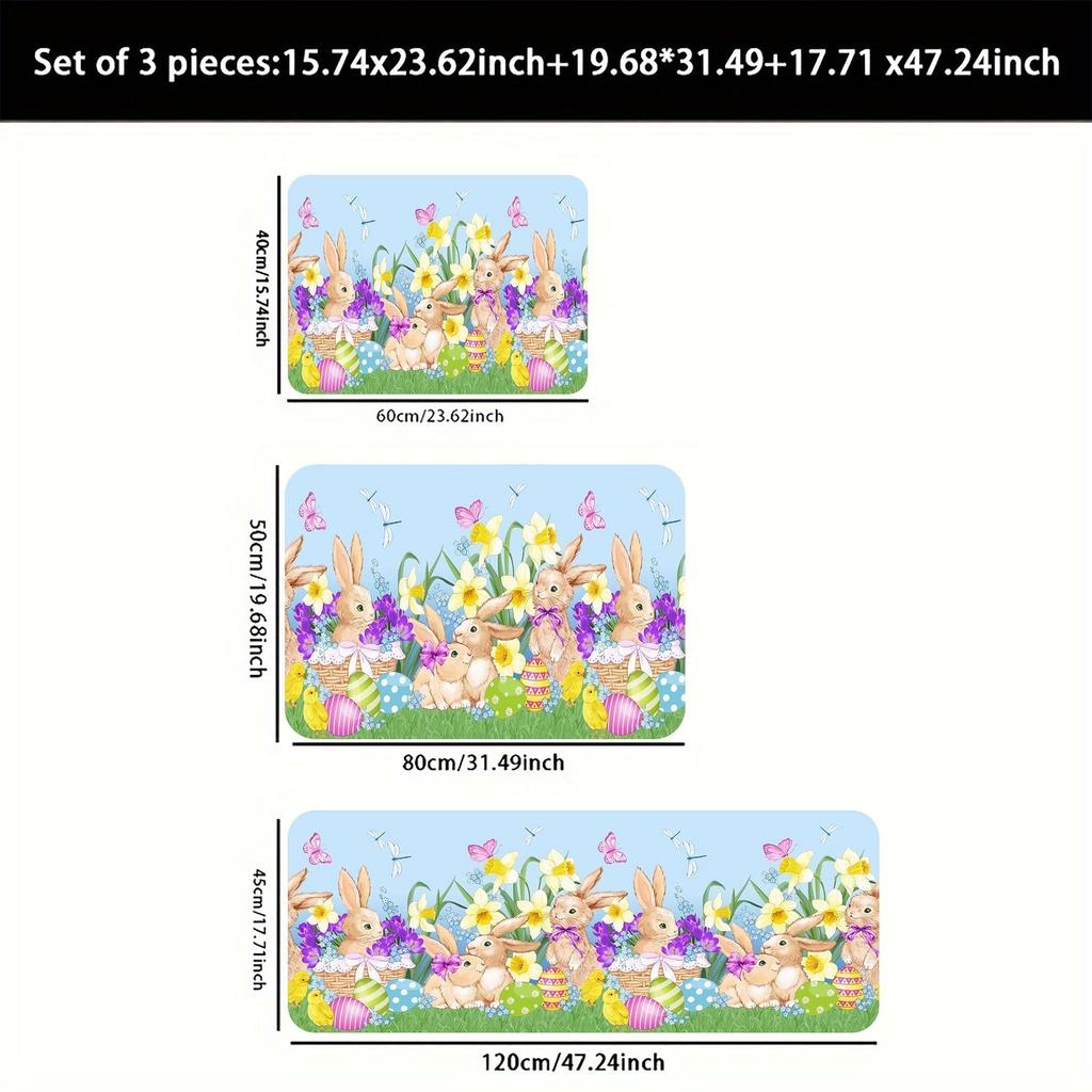 1Pcs Anti Fatigue Kitchen Rugs Bunny Egg Print Waterproof Non-Slip Thick Cushioned Kitchen Mat Heavy Duty Comfort Standing Mat for Kitchen