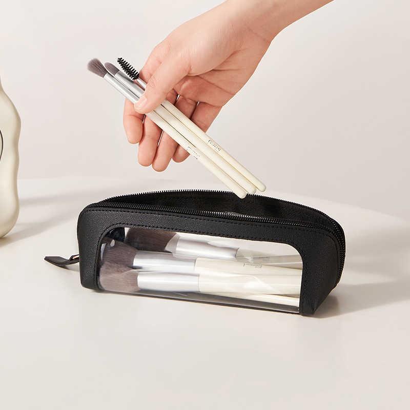 Pu Pencil Case Portable Waterproof Transparent Cosmetic Bag Zipper Makeup Brush Storage Bag Sundries Organizers Stationery Gifts