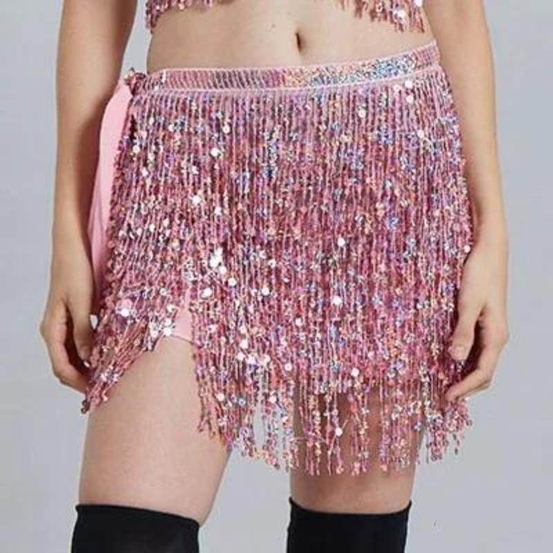 1 Pcs Fringed Waist Chain Belly Dance Waist Chain Indian Bohemian Lace-up Waist Scarf Sequined Fringed Skirt New Sequined