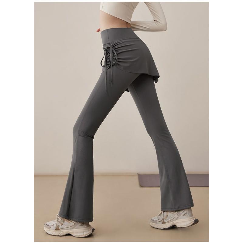 Women s High Waist Flared Yoga Pants with Skirt Overlay Ruched Side Stretch Fitness Workout Leggings S