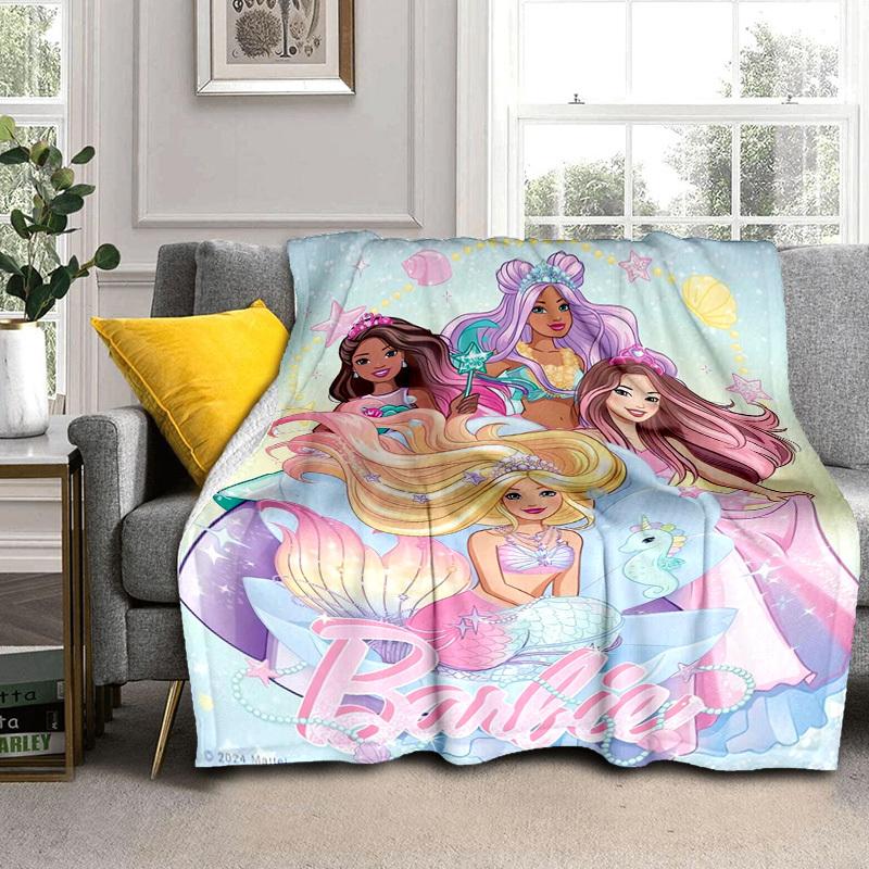 1pc Barbie Mermaid Fantasy Cartoon Blanket,Portable Throw for Travel & Camping, All Season Cozy Blanket,Ideal Gift