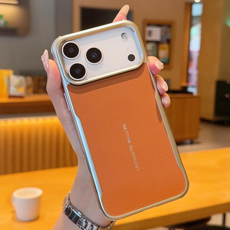 

For iPhone 17 Pro Max 17 Air 17 Pro Case Magnetic Blade Plain PU Leather +Silver Bezel Lens Bumper Cover for iPhone17 iPhone17 Pro