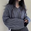 Korean Chic V-Neck Cropped Knit Sweater - Autumn/Winter 2026 Women's Fashion
