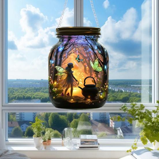 Fairy Hanging Decoration 2D Flat Fairy Forest Acrylic Ornament Wishing Bottle Shape Decoration for Indoor Outdoor Window Door