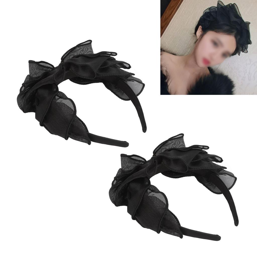 2PCS Black Mesh Bow Headband Fashionable Comfortable Princess Bow Headband for Women Bow Hairband Hair Accessories