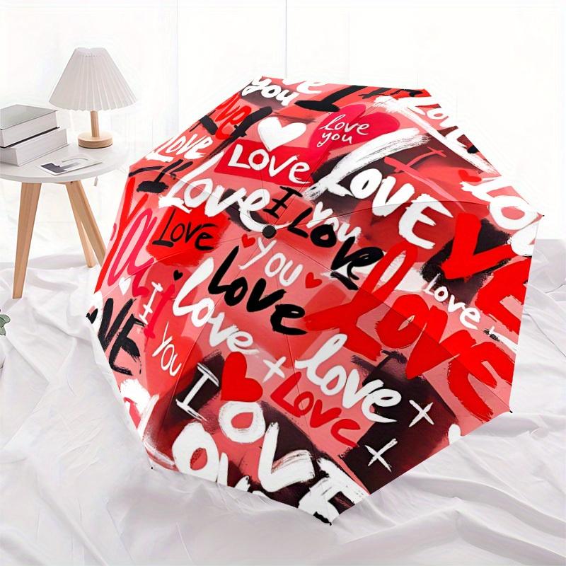 1pc Love Pattern Automatic Umbrella 8-Bone Design Compact Gear for Outdoor Travel, Perfect Holiday Gift  y250827092