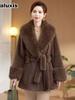 Faux Fox Fur Trimed Cashmere Wool Coat Women's Fashion Winter Warm Overcoat