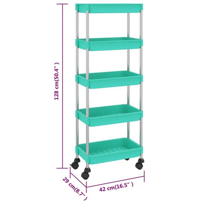 VidaXL Kitchen Trolley 5 Levels Turquoise 42x29x128 Cm Iron and ABS 336334